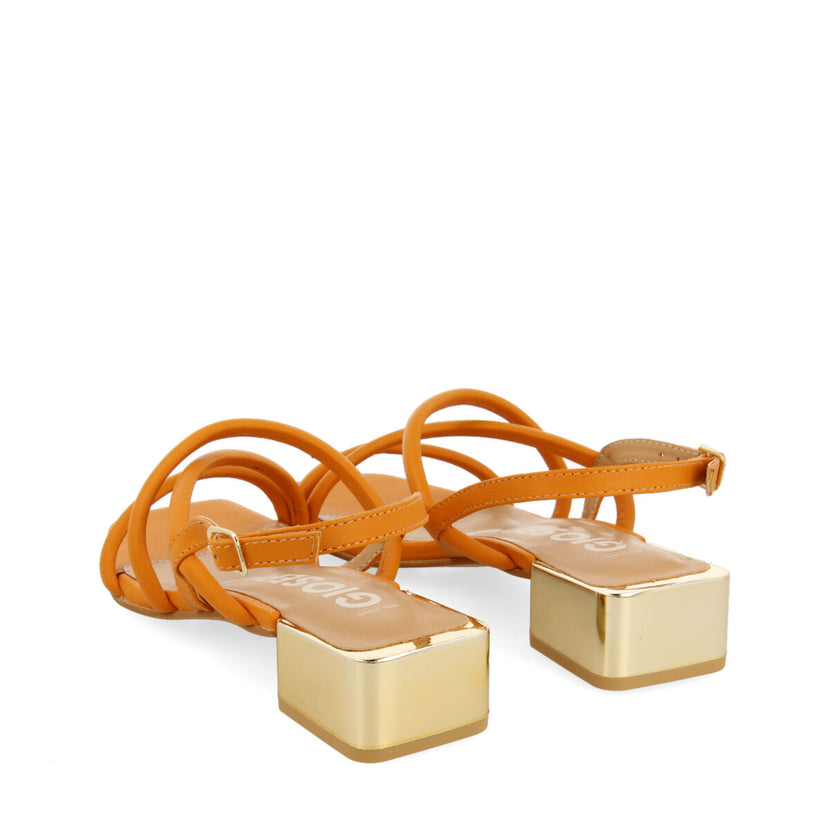 Caloocan women's orange leather sandals with metallic heels