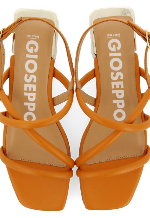 Sandalias naranjas de piel con tacón metalizado para mujer caloocan 