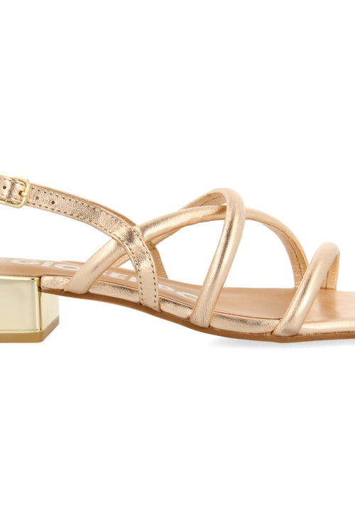 Caloocan women's rose gold leather sandals with metallic heels