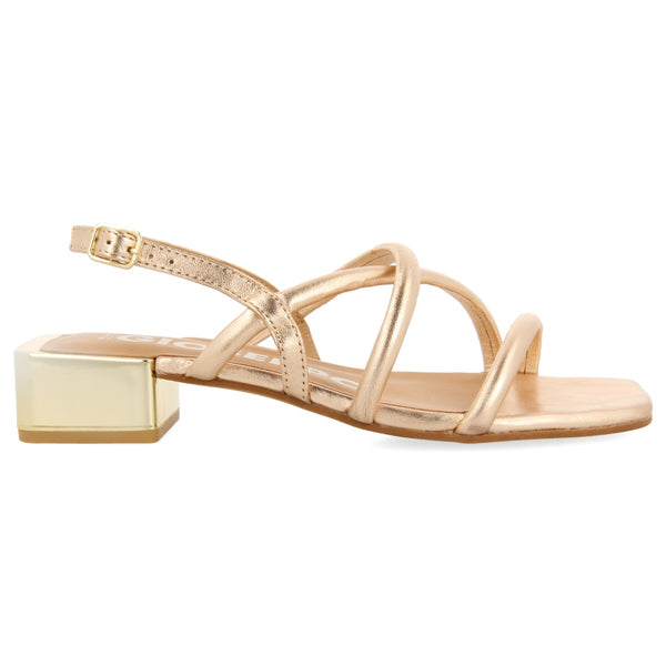 Caloocan women's rose gold leather sandals with metallic heels
