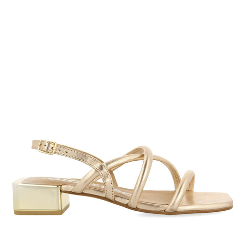 CALOOCAN WOMEN'S ROSE GOLD LEATHER SANDALS WITH METALLIC HEELS