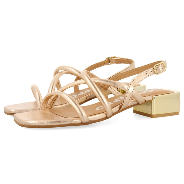 Caloocan women's rose gold leather sandals with metallic heels