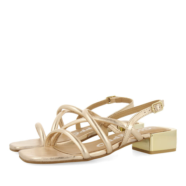 Caloocan women's rose gold leather sandals with metallic heels