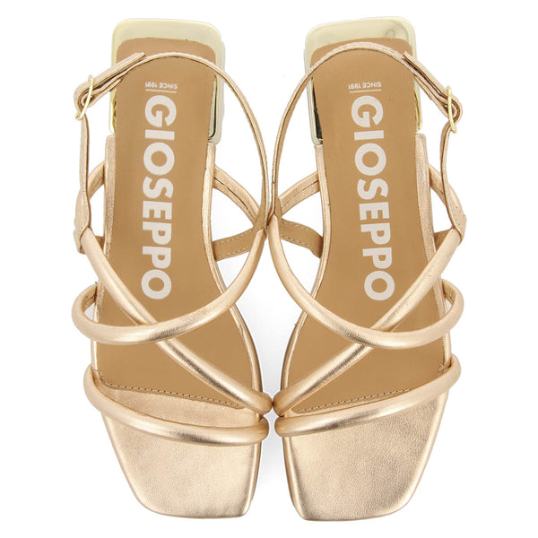 Caloocan women's rose gold leather sandals with metallic heels
