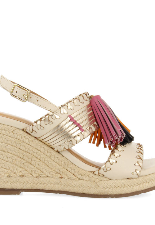 Silvania women's off-white sandals with decorative stones and jute wedges