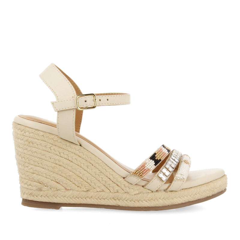 Sandalias blancas con detalle de borlas y cuña de yute para mujer bacoor 