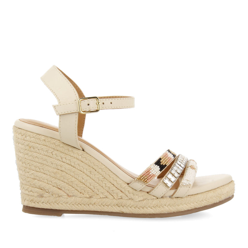 Sandalias blancas con detalle de borlas y cuña de yute para mujer bacoor 