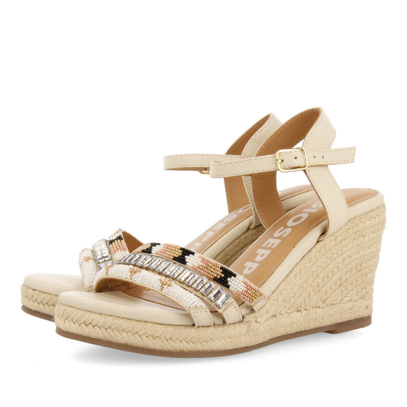 Sandalias blancas con detalle de borlas y cuña de yute para mujer bacoor 