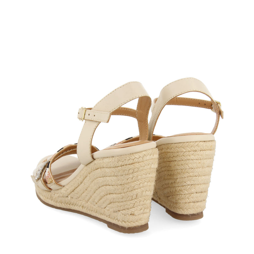 Sandalias blancas con detalle de borlas y cuña de yute para mujer bacoor 