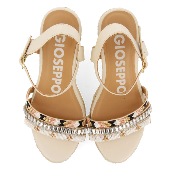 Sandalias blancas con detalle de borlas y cuña de yute para mujer bacoor 