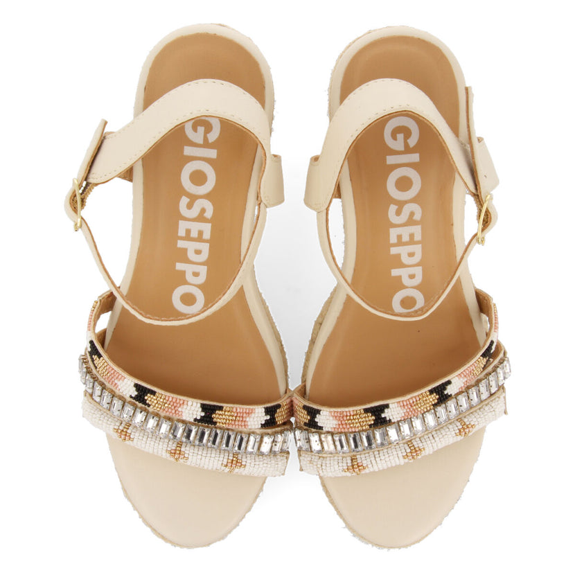 Sandalias blancas con detalle de borlas y cuña de yute para mujer bacoor 