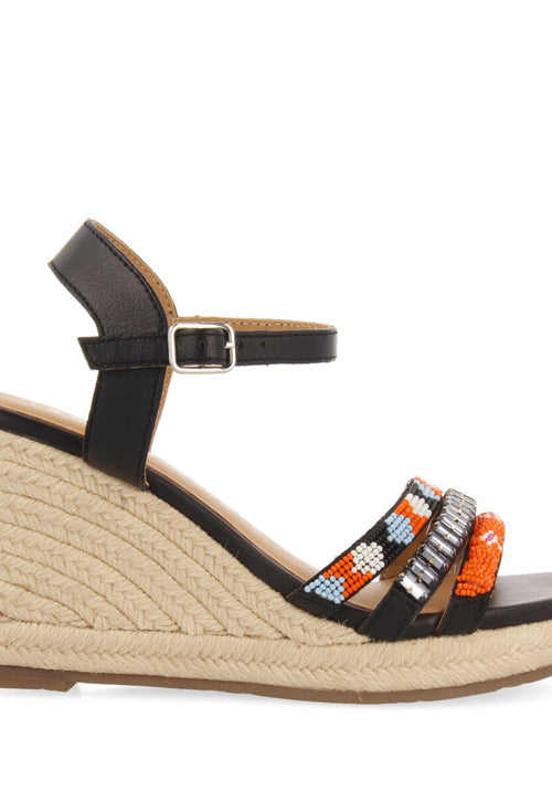 Bacoor women's multicoloured sandals with decorative tassels and jute wedges