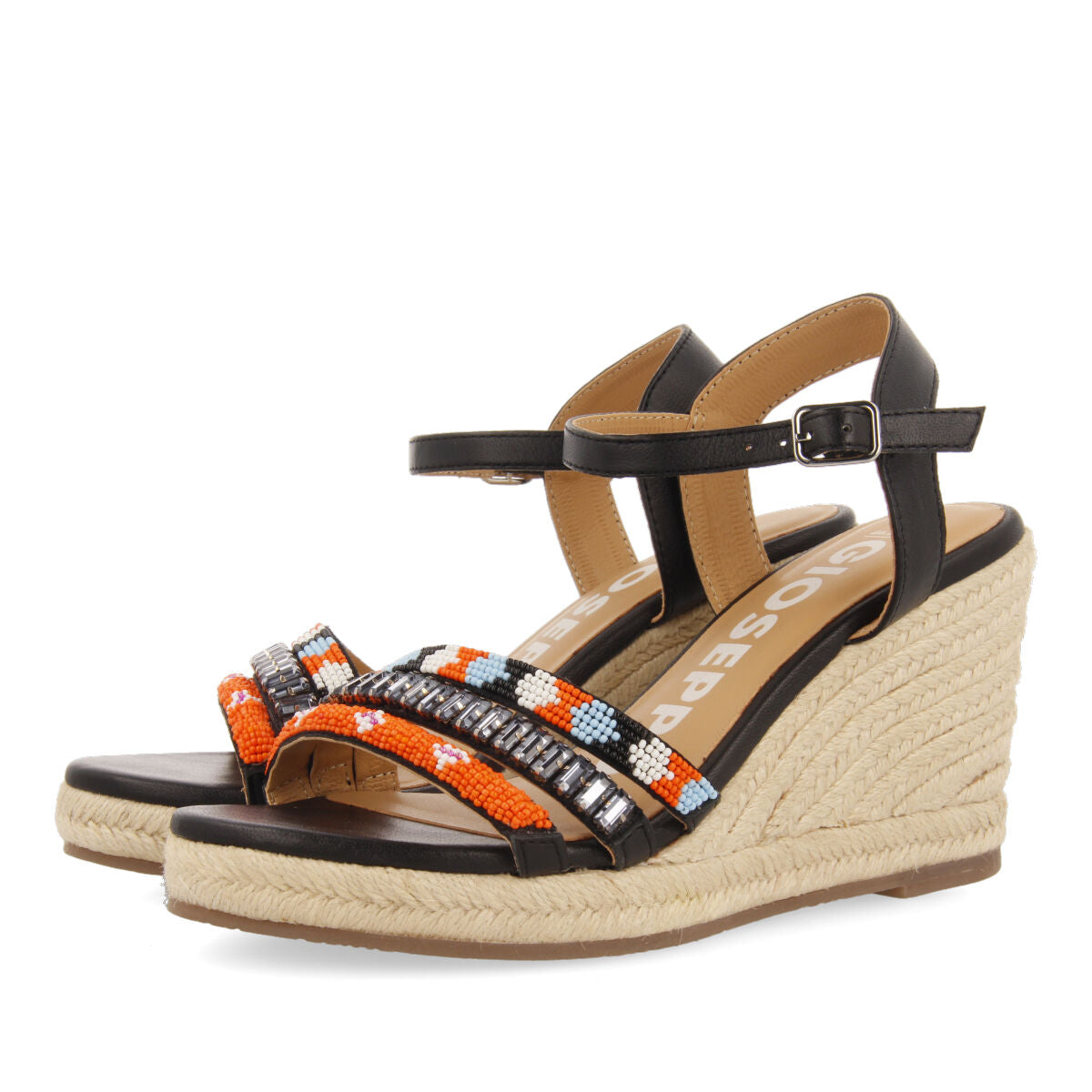 Bacoor women's multicoloured sandals with decorative tassels and jute wedges