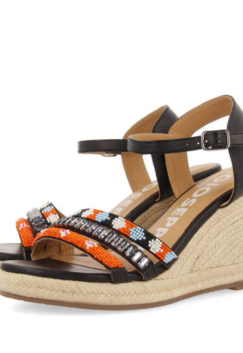 Bacoor women's multicoloured sandals with decorative tassels and jute wedges