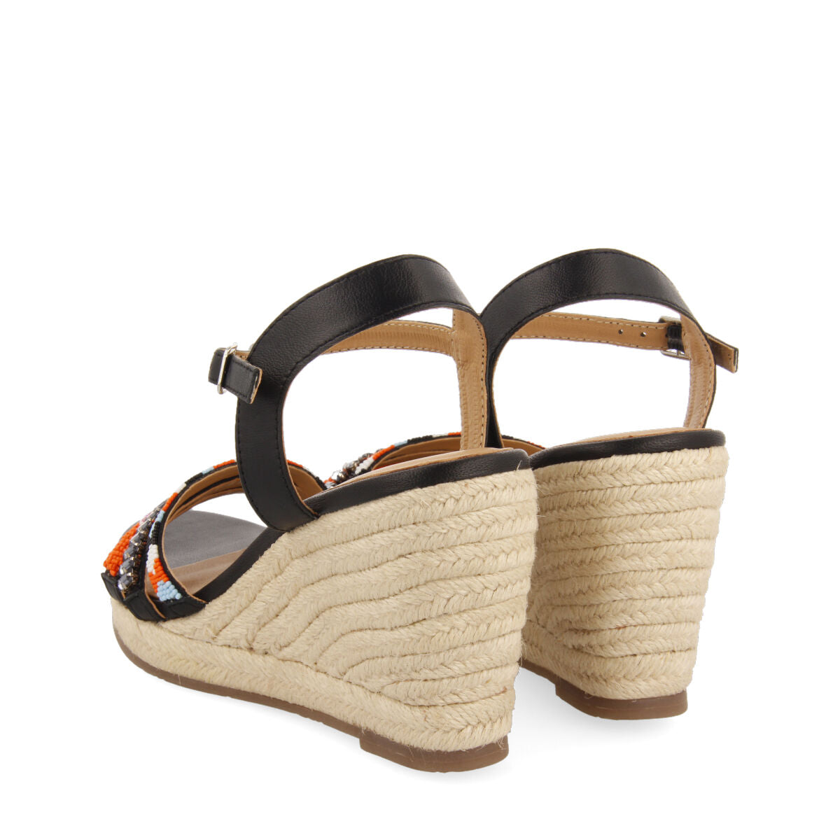 Bacoor women's multicoloured sandals with decorative tassels and jute wedges