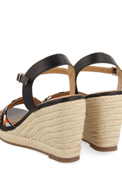 Bacoor women's multicoloured sandals with decorative tassels and jute wedges