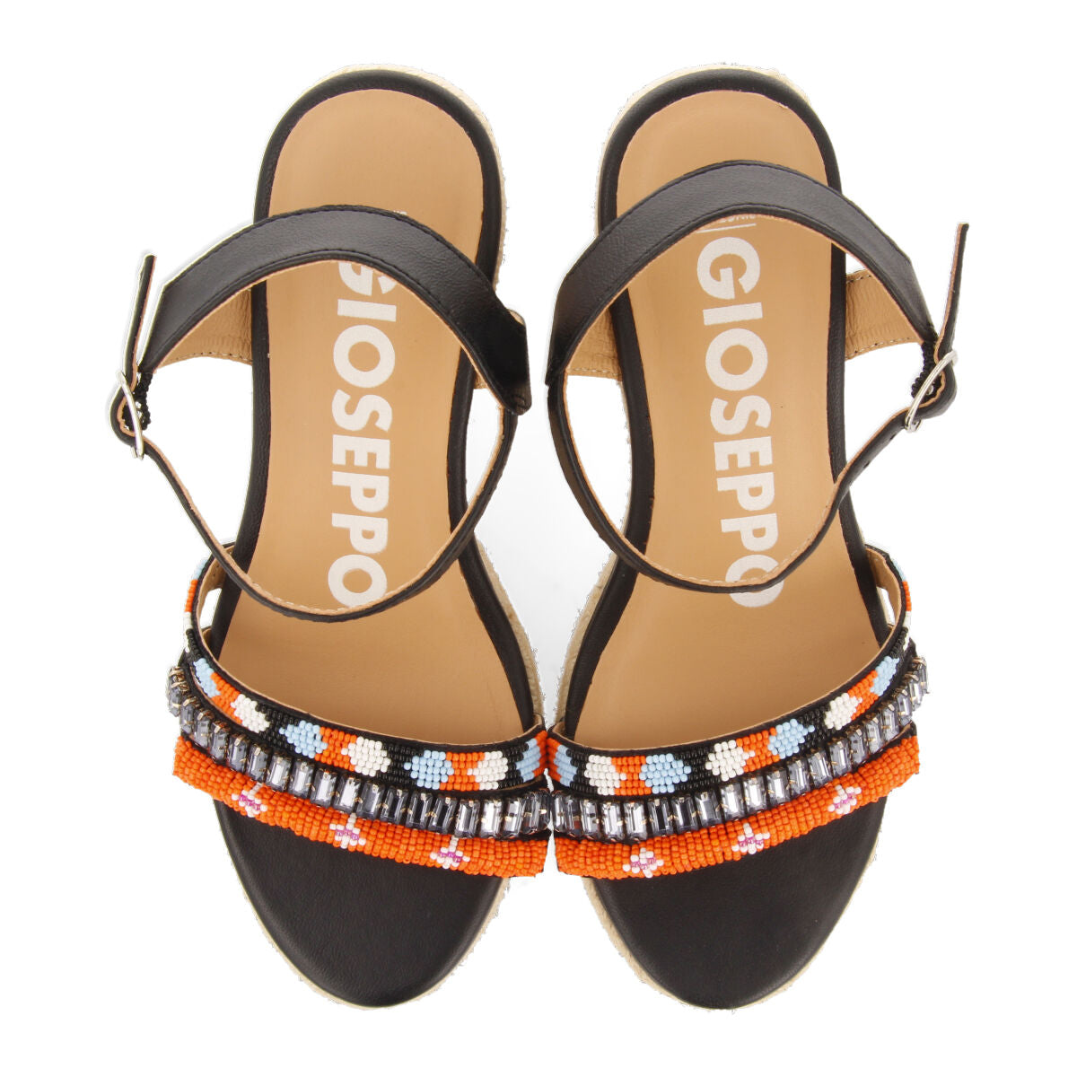 Bacoor women's multicoloured sandals with decorative tassels and jute wedges