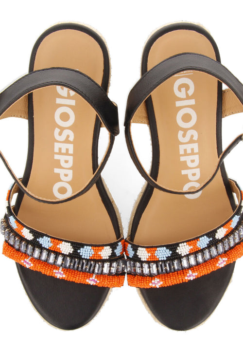 Bacoor women's multicoloured sandals with decorative tassels and jute wedges