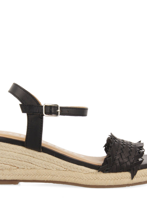 Sandalias negras trenzadas con cuña de yute para mujer ica 