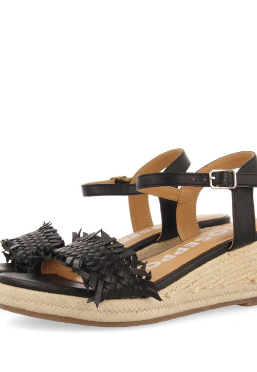Sandalias negras trenzadas con cuña de yute para mujer ica 