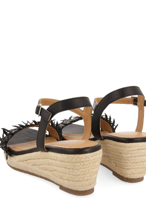 Sandalias negras trenzadas con cuña de yute para mujer ica 
