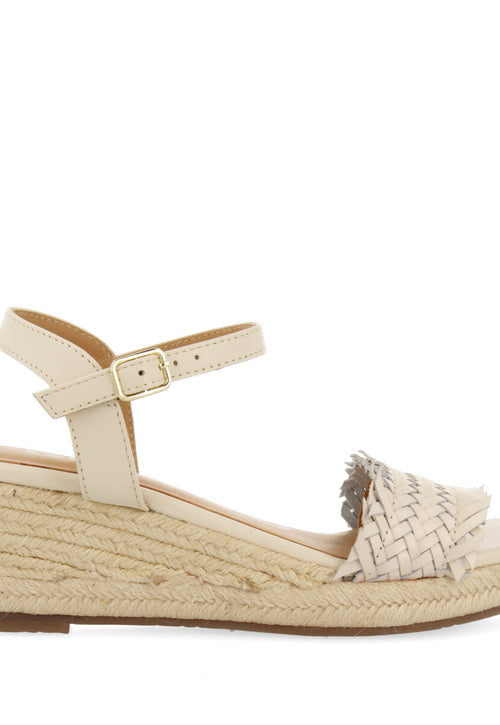 Sandali off-white intrecciati con zeppa in juta per donna ica 