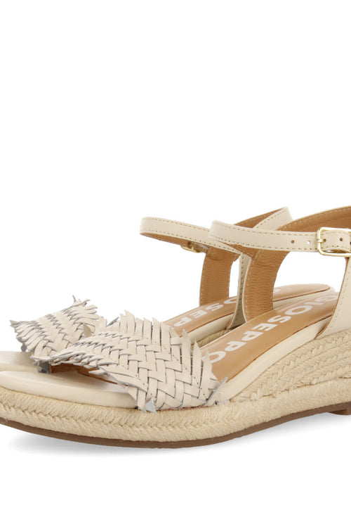 Sandali off-white intrecciati con zeppa in juta per donna ica 