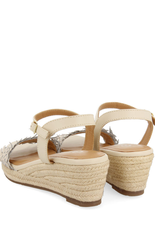 Sandali off-white intrecciati con zeppa in juta per donna ica 