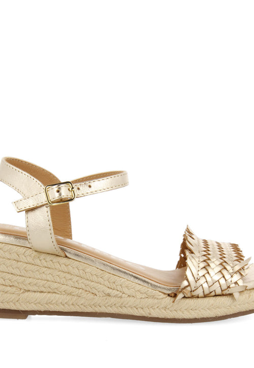 Sandalias doradas trenzadas con cuña de yute para mujer ica 