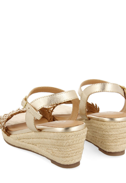 Sandalias doradas trenzadas con cuña de yute para mujer ica 