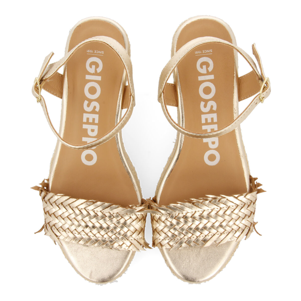 Sandalias doradas trenzadas con cuña de yute para mujer ica 