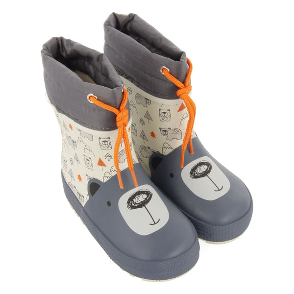 Wasta babies' teal teddy bear-print welly boots