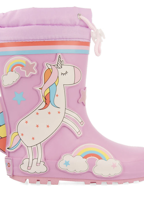 Botas de agua malva con estampado de unicornio para niña y niño kinloss