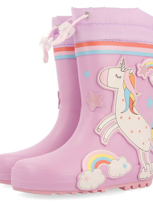Botas de agua malva con estampado de unicornio para niña y niño kinloss