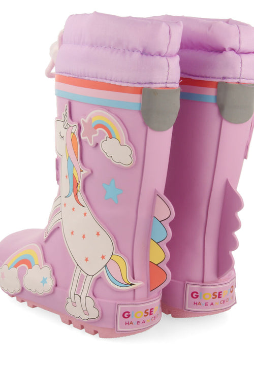 Botas de agua malva con estampado de unicornio para niña y niño kinloss