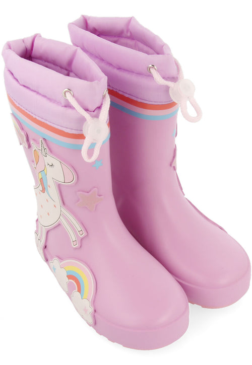Botas de agua malva con estampado de unicornio para niña y niño kinloss