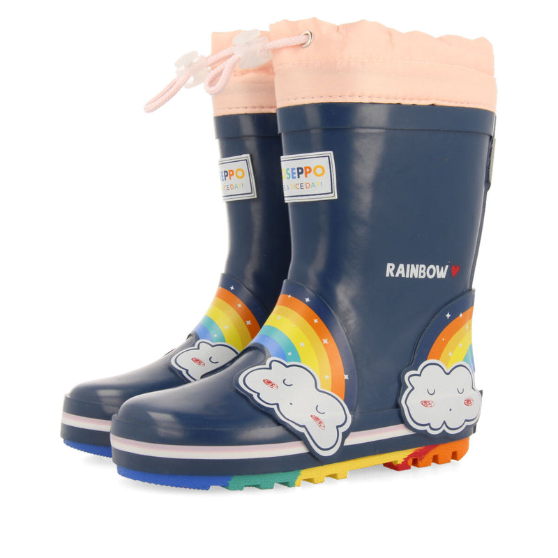 Botas de agua marino con nubes y arcoíris para niña y niño unken