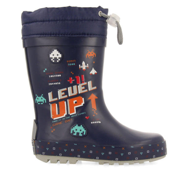 Botas de agua azul marino con estampado de temática gamer para niña y niño gann