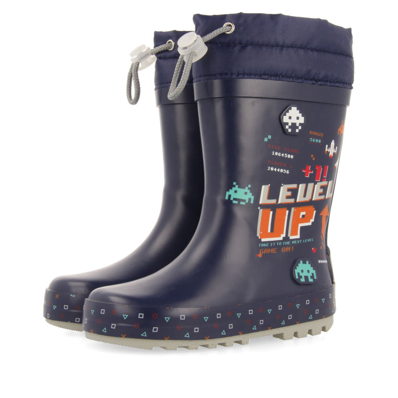 Botas de agua azul marino con estampado de temática gamer para niña y niño gann