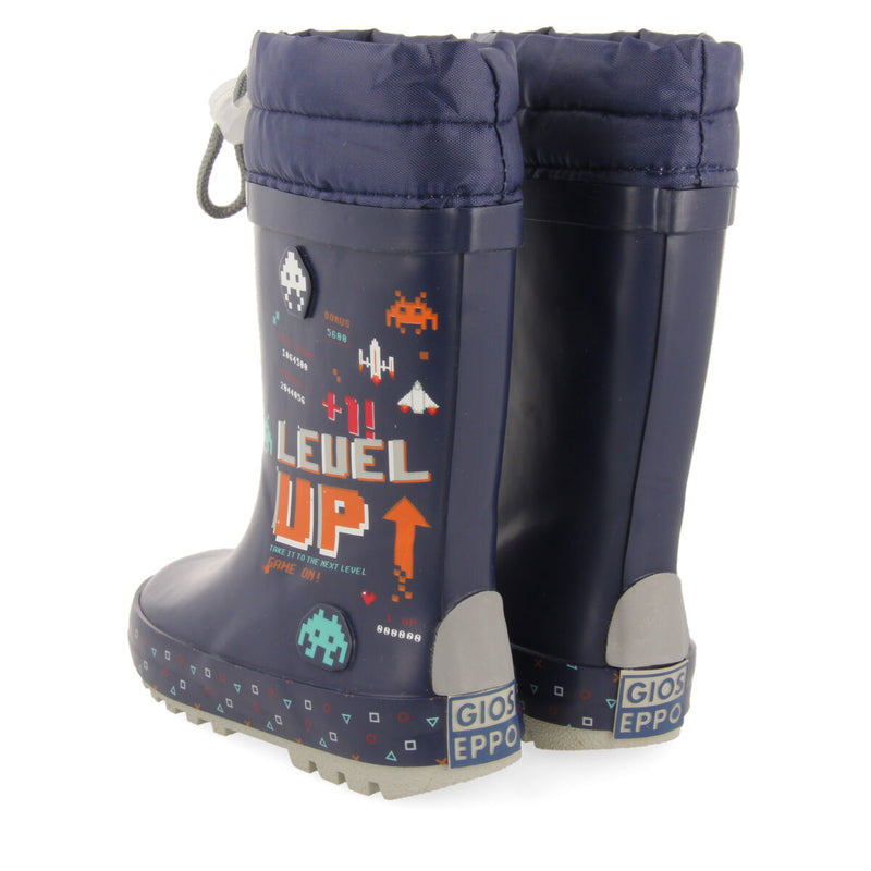 Botas de agua azul marino con estampado de temática gamer para niña y niño gann
