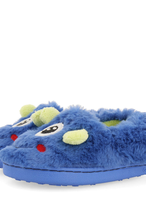 Zapatillas de estar por casa cerradas color azul con bordado de monstruito para niña y niño asten
