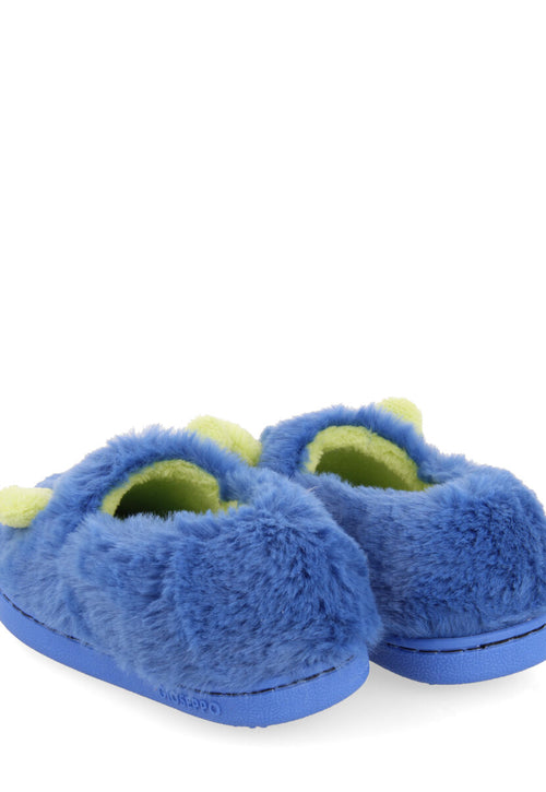 Zapatillas de estar por casa cerradas color azul con bordado de monstruito para niña y niño asten