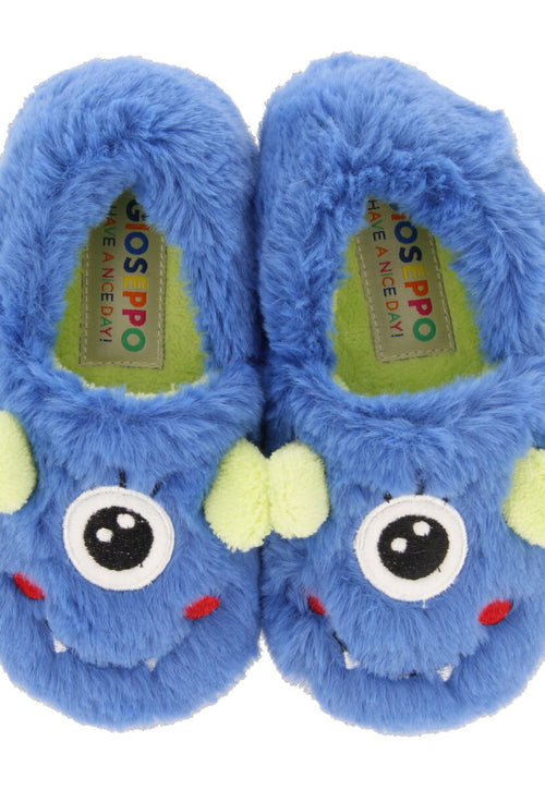 Zapatillas de estar por casa cerradas color azul con bordado de monstruito para niña y niño asten