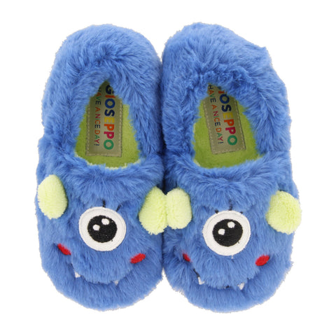 ASTEN CHILDREN'S BLUE CLOSED SLIPPERS WITH EMBROIDERED MONSTER