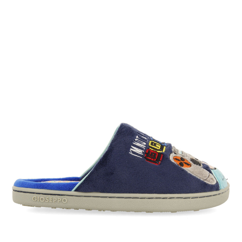 Bryne children's navy blue gamer-print backless slippers