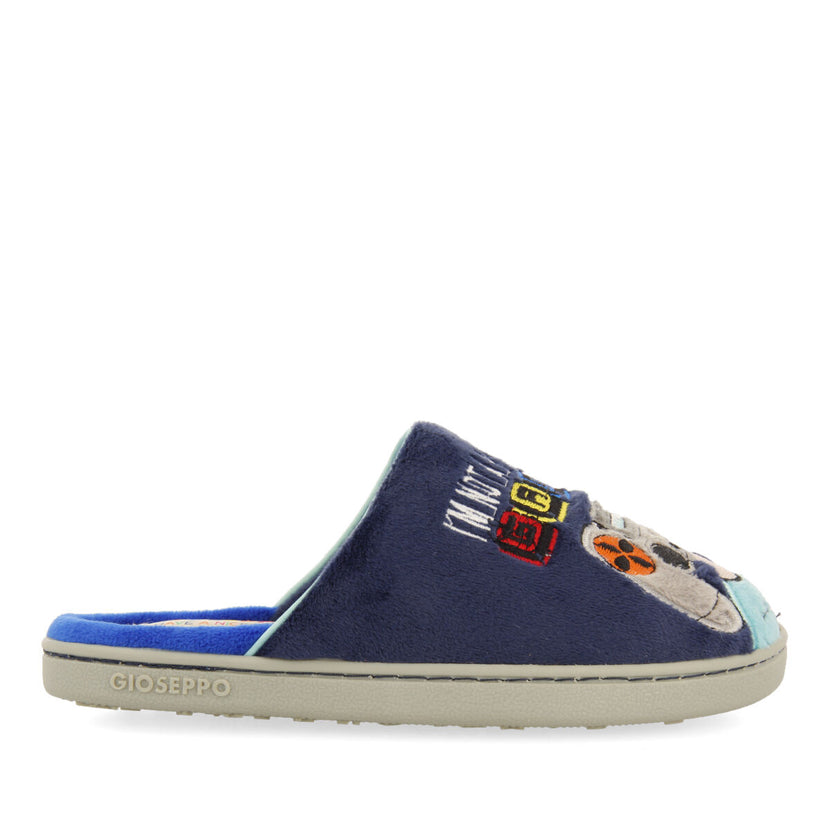 Bryne children's navy blue gamer-print backless slippers