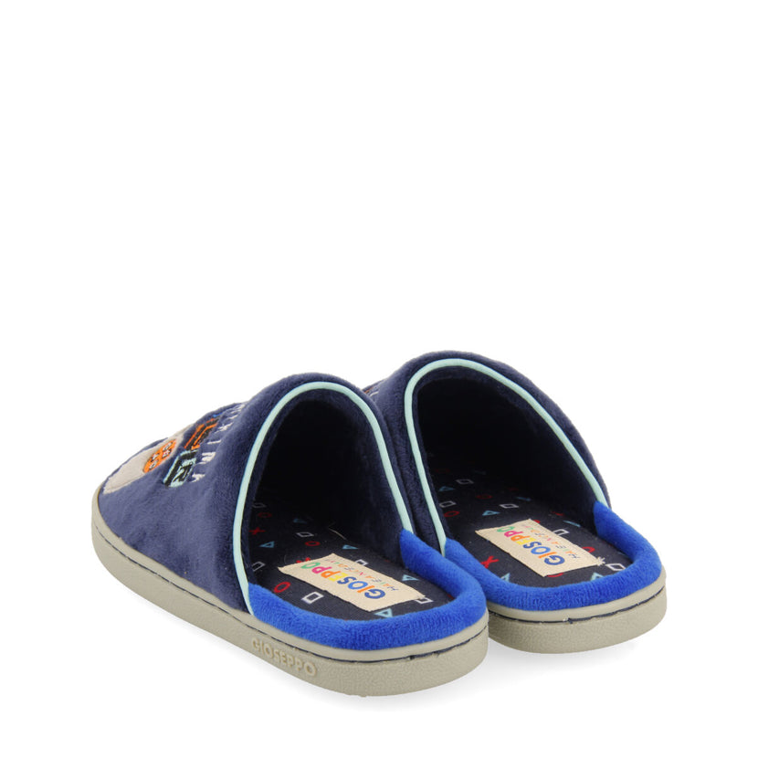 Bryne children's navy blue gamer-print backless slippers
