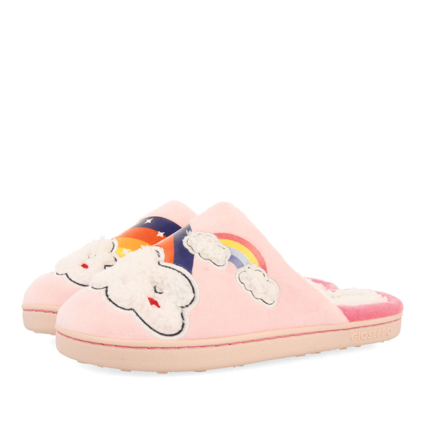 Kidder children's pink slippers with clouds and rainbows