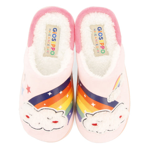KIDDER CHILDREN'S PINK SLIPPERS WITH CLOUDS AND RAINBOWS