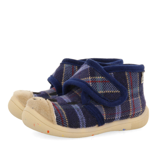 Pantofole blu navy a quadri per bebè durness